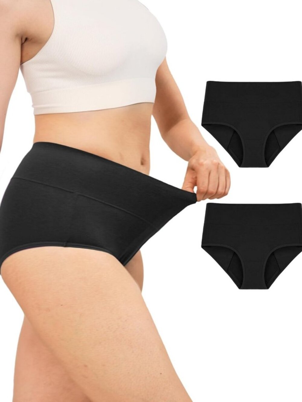 Leakproof Cotton Underwear for Women, High-Waisted Full Briefs, 2 Pack XL